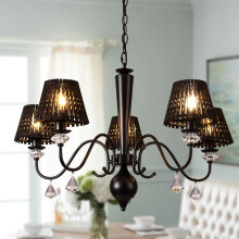 5-Light Traditional Crystal Chandelier, Dimmable Black Pendant for Dining Room & Living Area