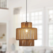 Woven Rattan Pendant Light, 1-Light Farmhouse Boho Fixture for Kitchen & Dining Area