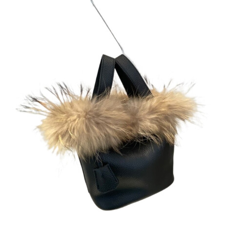 Farbblockierte Retro-Beuteltasche/Handtasche aus Pelz