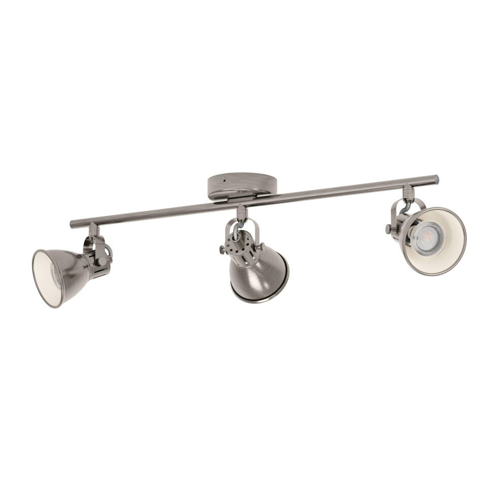 Eglo Led Ceiling Lamp Seras, 3- Industrial Ceiling Fixture, Metal Ceiling Spot, Living Room Lamp In Antique Nickel, Hallway Spots Light