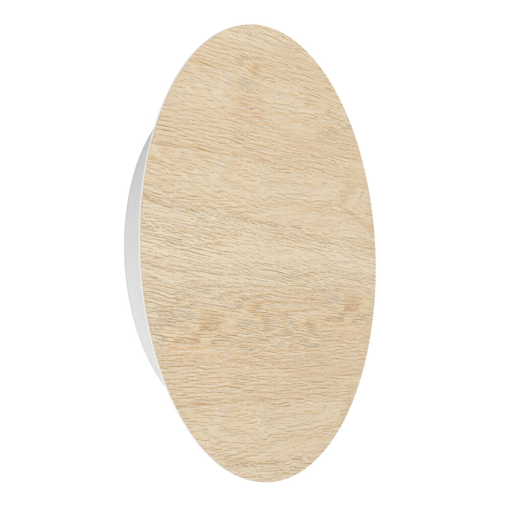 Eglo Led Indoor Wall Alamilo, Round Wall Lamp, Wall Spot With Indirect Ing For Living Room And Hallway, Wood In Natural Colour And Light