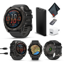 Garmin Fenix 8 51MM AMOLED Sapphire Premium Multisport GPS Smartwatch Carbon Gray DLC Titanium with Gray Silicone Band, Built-in LED Flashlight,