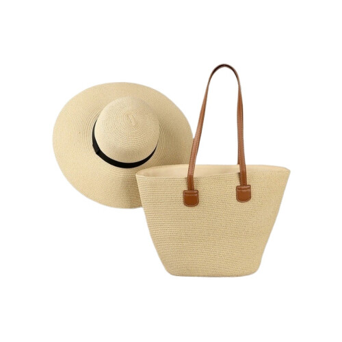 Sonnenhut, Strohtasche, Strandtasche zweiteiliges Set