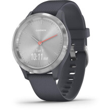 Garmin Vivomove 3S Hybrid Smartwatch with Real Watch Hands and Hidden Touchscreen Display, Granite Blue Silicone with Silver Hardware (Refurbished)