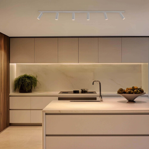 Ledvion - Track Lighting, 2m, 1-Phase, Without GU10 Light Source, White, 6 Spotlights, Ceiling Lights, gu10 led Bulbs, Kitchen Lights Ceiling, 1