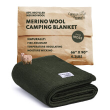 Woolly Mammoth Woolen Company Camping Essentials Merino Wool Blanket - 66in x 90in, Hunter Green, Modern Twill - Thermal Camping Blankets for Adults &