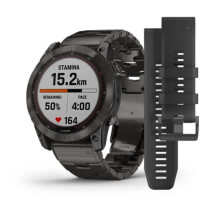 Garmin Fenix? 7X Sapphire Solar Edition Carbon Grey DLC Titanium with Carbon Grey DLC Vented Titanium Band Smartwatch 010-02541-27