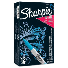 Sharpie Metallic Permanent Markers | Fine Point | Sapphire Metallic | 12 Count