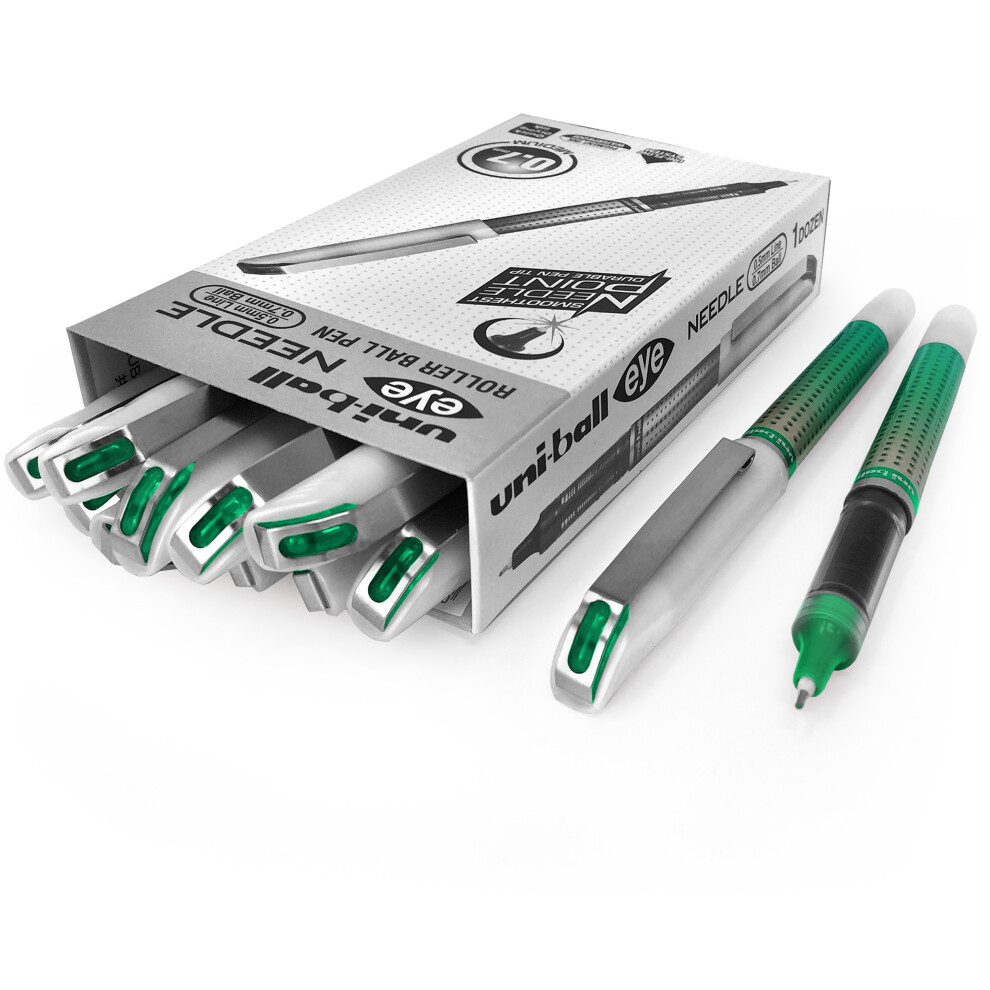 Uni-Ball Ub-187S Eye Needle Roller Ball Pen 0.7Mm Ball - (Pack Of 12) Green