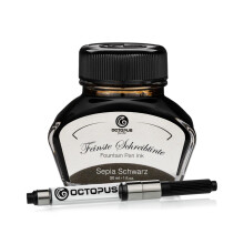Octopus Fluids Sepia Schwarz - Writing ink including converter, Fountain pen ink in ink glass, Calligraphy ink for dip pen, Sepia Black 30ml
