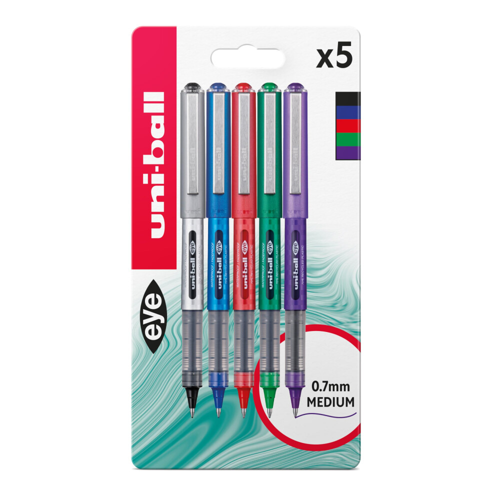 Uni-Ball Ub-157D Eye Designer Rollerball Pens. Premium Medium 0.7Mm Ballpoint Tip For Super Smooth Handwriting, Art And Drawing. Fade And Water