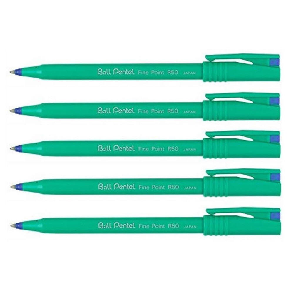 Pentel Ball R50 Ink Rollerball Pens Medium Tip Pack Of 5 Blue