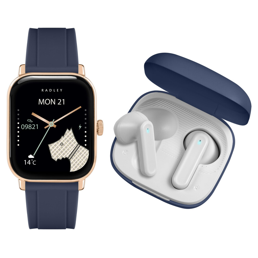 Radley Series 56 Navy Silicone Strap Smart Watch With True Wireless Earphones 5018479164289