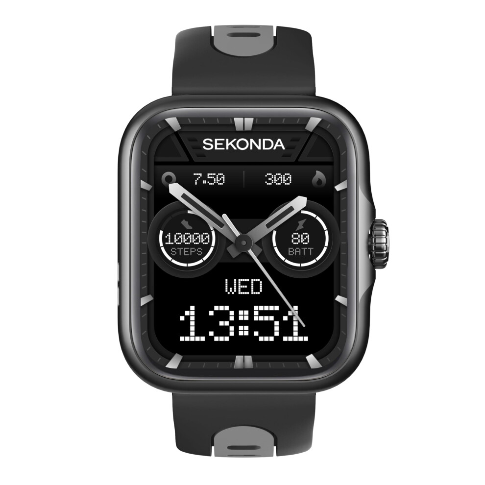 Sekonda 39Mm Motion Pro Gps Smart Watch In With Silicone Strap Black 5051322302407