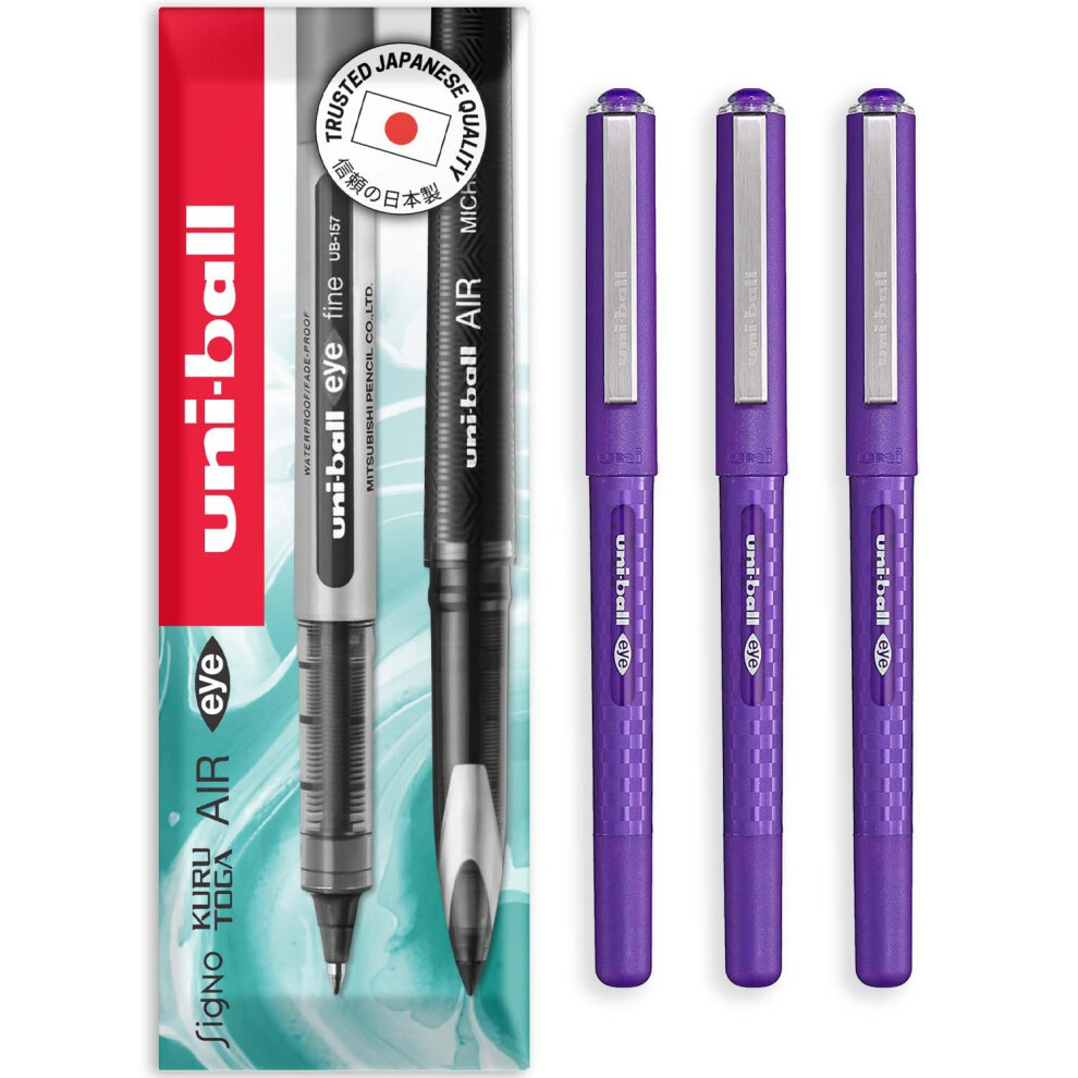 Uni-Ball Eye - Ub-157D Liquid Ink Rollerball Pens - 0.7Mm Nib - In Envelope Gift Packaging (Pack Of 3, Violet)
