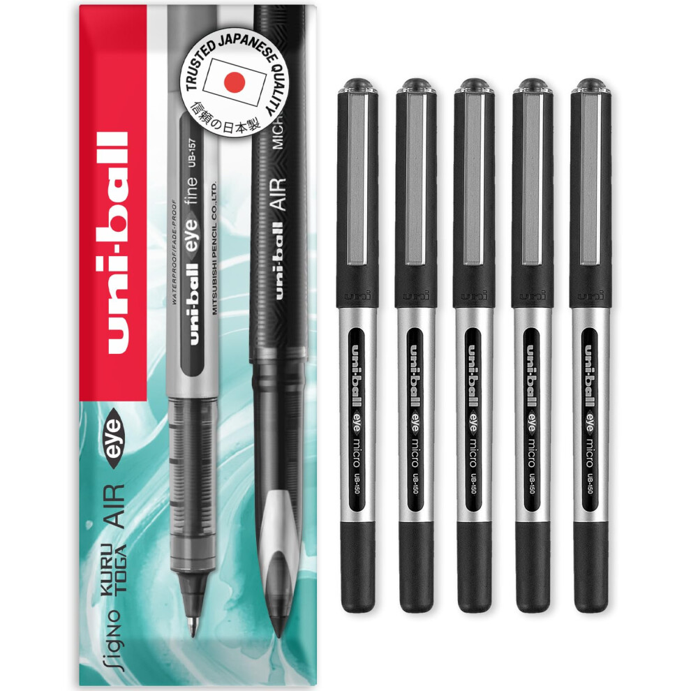 Uni-Ball Eye Micro Ub-150E Gel Ink Pen - 0.5 Mm - Pack Of 5 Pens - Ink - In Envelope Gift Packaging Black