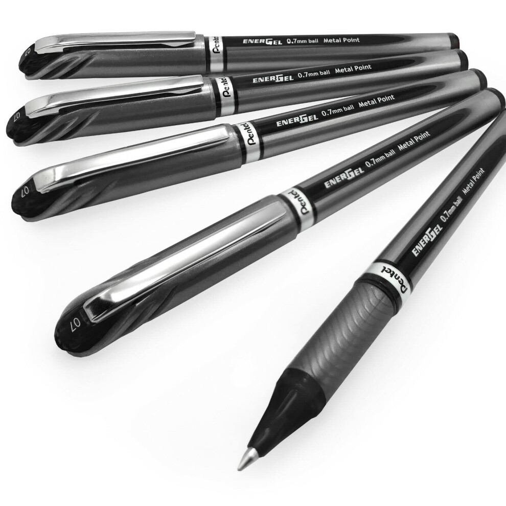 Pentel Energel Bl27 Liquid Gel Ink Rollerball Pen - 0.7Mm Metal Tip - Ink - Pack Of 5 Black
