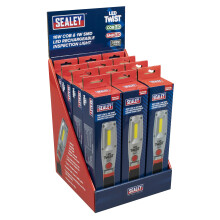 Sealey LED Twist Rechargeable Inspection Light - Display Box of 12, 16W COB & 1W SMD, 2000lm, Rotating Magnetic Base - LED2001DB