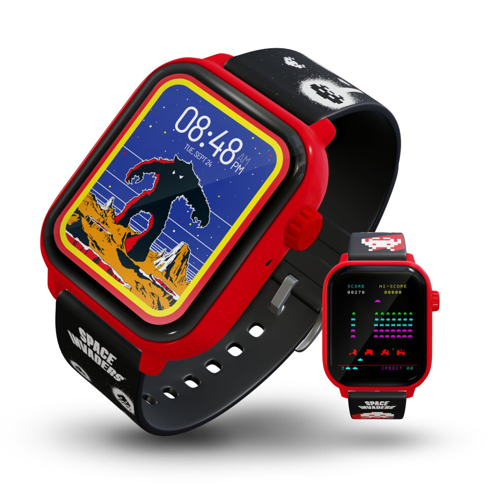 My Play Watch Space Invaders Retro Gaming Smartwatch With Selective Tech, Non-Connected, Built-In Space Invaders? Game, Fitness Tracker, Custom Red 860013393410