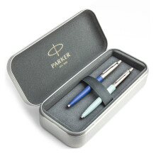 Parker Jotter Originals Blue Denim and Arctic Blue Ballpoint Pen Gift Set with Elegant Metal Case Logo