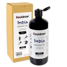 Liquidraw Black Drawing India Ink - 500ml | Must-Have Artist Supply | Non-Toxic, Waterproof, Lightfast & Permanent | Suitable for Pens & Brushes | Use
