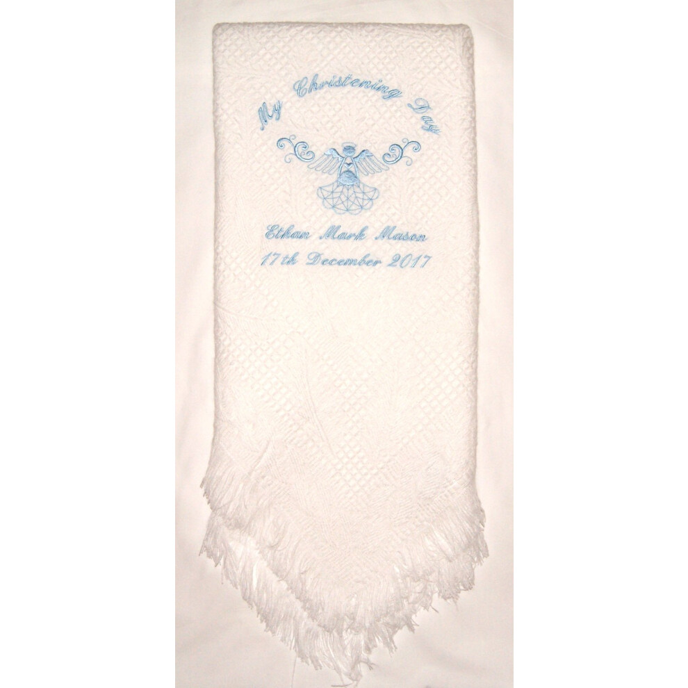 Baby?S Personalised Christening/Baptism/Naming Day Guardian Angel Shawl (Blue) Blue Sew Sew Special