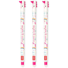 LEGAMI - Set of 3 Erasable Gel Pens with Thermosensitive Erase Ink, 0.7mm Tip, Unicorn Designs