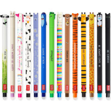LEGAMI - Set of 14 Erasable Gel Pens with Thermosensitive Erase Ink, Range of ink colours & barrel designs, 0.7mm Tip, Animal Designs, Panda, Bunny,
