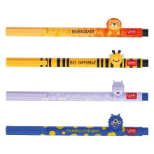 LEGAMI Gel Pen - Lovely Friends Decorative Animal Removable and Recombinable Prevents Rolling Fine 0.5mm Tip Set of 4 Bee, Lion, Hippo and Monster
