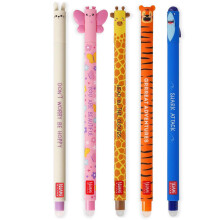 LEGAMI - Set of 5 Erasable Gel Pens with Thermosensitive Erase Ink, Range of ink colours & barrel designs, 0.7mm Tip, Bunny, Butterfly, Giraffe,