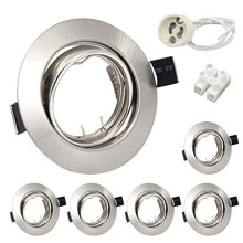 Wondlumi 6X Recessed Ceiling Lighting Round GU10 Spot Light Fittings Brushed Chrome Tilt Downlight Flush Mounted Spotlights 240V with Lamp Holders, No