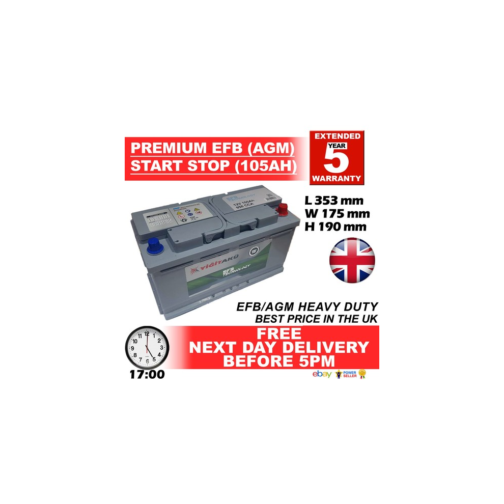 Jaguar Land Rover Range Rover 019 Car Battery Vrla Agm Efb 105Ah S5a13 S5a15 100