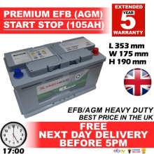 BMW 019 Car Battery VRLA AGM EFB 105AH BMW 1 series 3 Series 95ah 100ah 320d 330