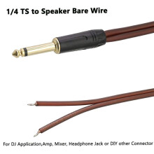 4st 1/4 TS Till HöGtalare Bar Wire, Ljudkabel Till 6,35 mm Hane Mono Adapter Utbyte Open End GuldpläTerad OFC HiFi TS-HöGtalare