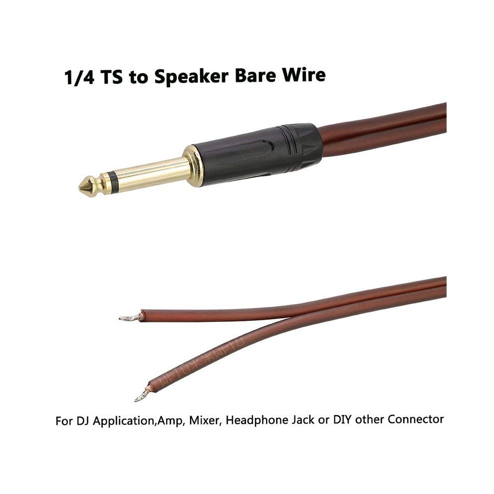 4Pcs 1/4 Ts To Speaker Bare Wire,Audio Cable To 6.35Mm Male Mono Adapter Open End -Plated Ofc Hifi Ts Speaker Gold 6032533849713