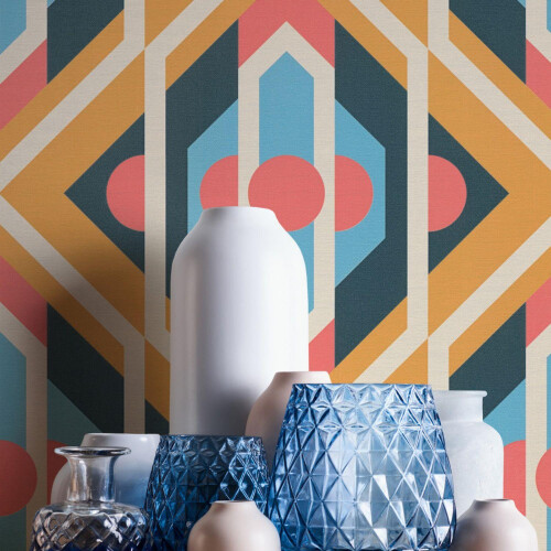 AS Creation AS Creation Retro Chic Geometric Wallpaper Red Orange Blue Vinyl Paste The Wall 2