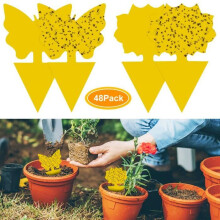Pacote com 48 armadilhas autoadesivas para moscas, proteção de plantas contra pulgões, moscas-das-folhas e outras pragas.