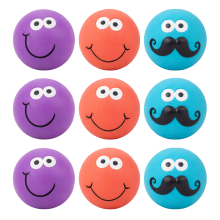 Set of 9 Squeaky Dog Balls Latex Pet Puppy Fetch Play Chew Smiley Face Design