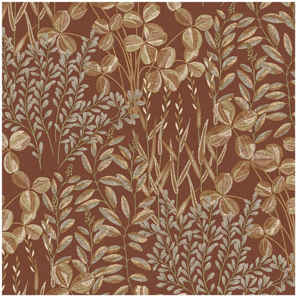 Grandeco Inia Leaf Red Wallpaper Vinyl Botanical Paste The Wall Scrubbable