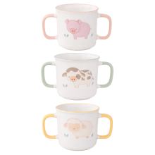 Pig Cow Sheep Kids Mug Set of 3 Double Handle Children's Toddler Cups Easy Grip