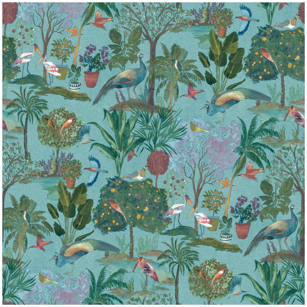 Grandeco Exotic Garden Teal Wallpaper Birds Botanical Paste The Paper Exclusive 5411012992224