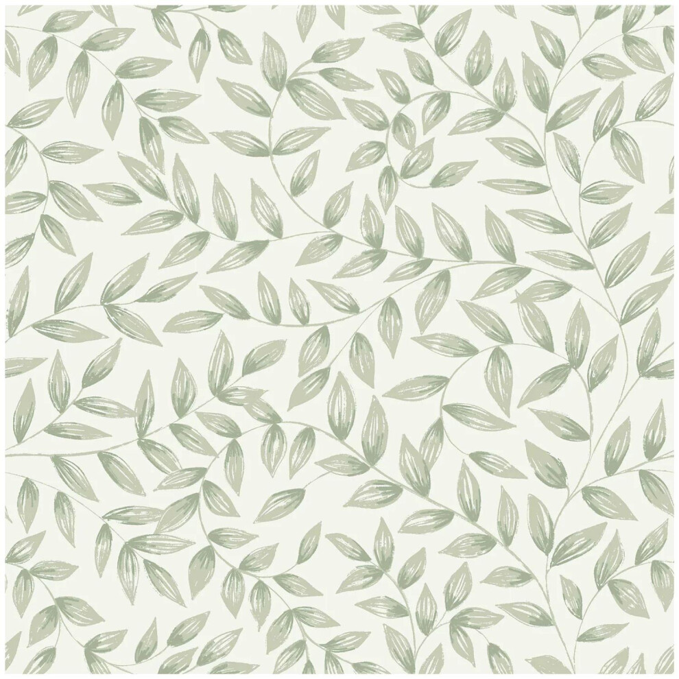 Grandeco Jessy Inia Sage Green Leaf Wallpaper Paste The Wall Vinyl Scrubbable 5411012526849