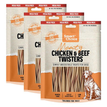 Pack of Twisted Sticks Dog Treats Chicken Beef Puppy Pet Dental Chew Snack