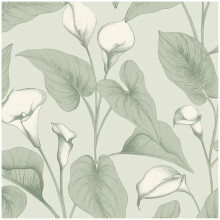 Grandeco Calla Lily Floral Foliage Sage Green Wallpaper Vinyl Paste The Wall