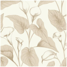 Grandeco Calla Lily Floral Foliage Beige Wallpaper Vinyl Paste The Wall