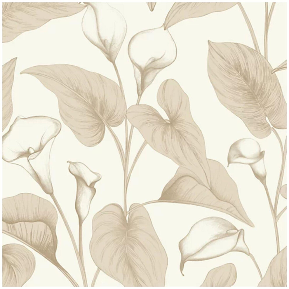 Grandeco Calla Lily Floral Foliage Beige Wallpaper Vinyl Paste The Wall