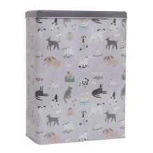 Pet Treat Storage Tin With Lid/Handle Grey Metal Food Rectangular Container
