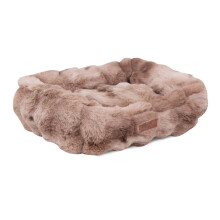 Small Faux Fur Dog Bed Anti-Slip Base Cushioned Beige Pet Puppy 46×36×15cm