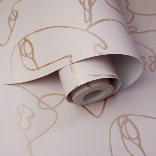 Holden Decor Linear Visages Pink Wallpaper Gold Faces Washable Paste The Wall 1