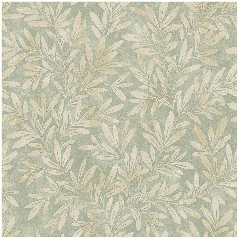 Grandeco Life Willow Trail Sage Vinyl Wallpaper Botanical Leaves Paste The Wall